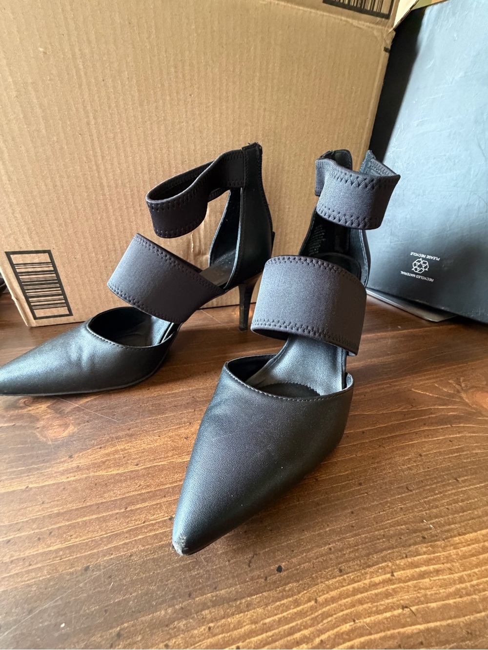 New York & Company Black Pointed-Toe Double-Strap Heels